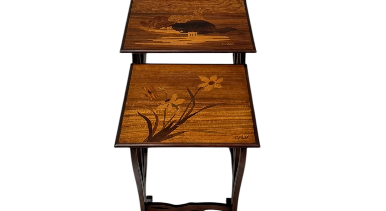 Art Nouveau Set of Four Nesting Tables by Emile Galle Nancy France, 1900s